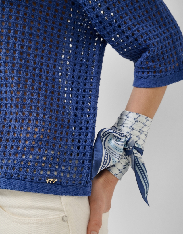 Pa&ntilde;uelo seda dise&ntilde;o corbatero tonos azules