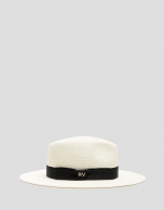 Ecru plant fibre hat with black band
