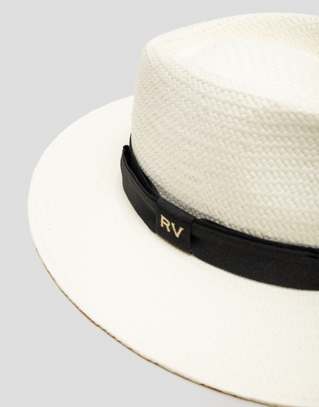 Ecru plant fibre hat with black band