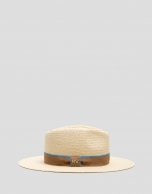 Ecru plant fibre hat with camel ribbon