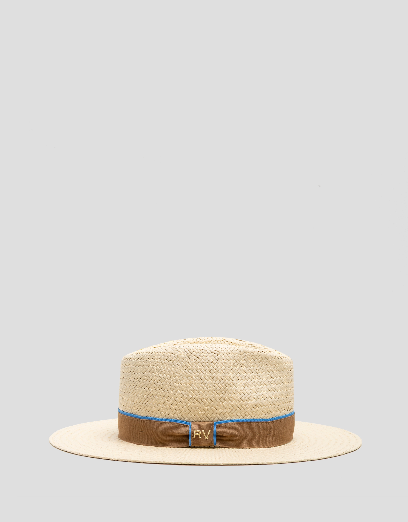 Ecru plant fibre hat with camel ribbon
