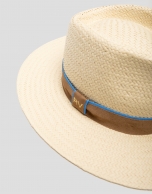 Ecru plant fibre hat with camel ribbon