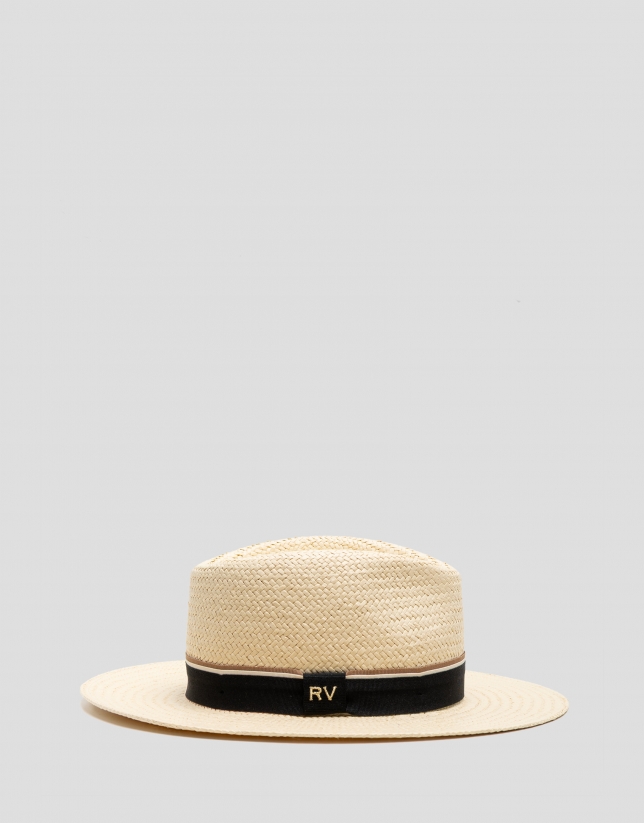 Sombrero fibras vegetales crudo cinta negra