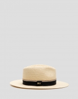 Ecru plant fibre hat with black band