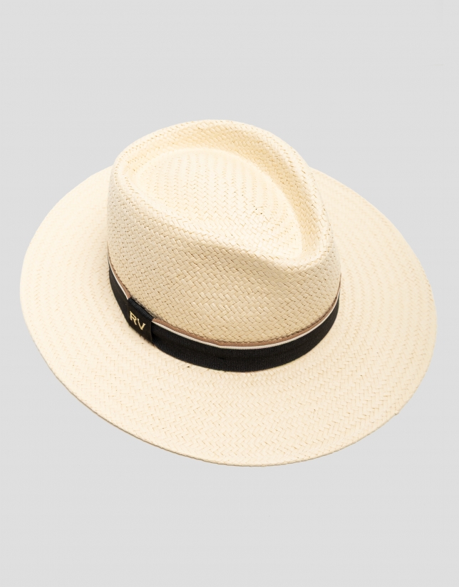 Ecru plant fibre hat with black band