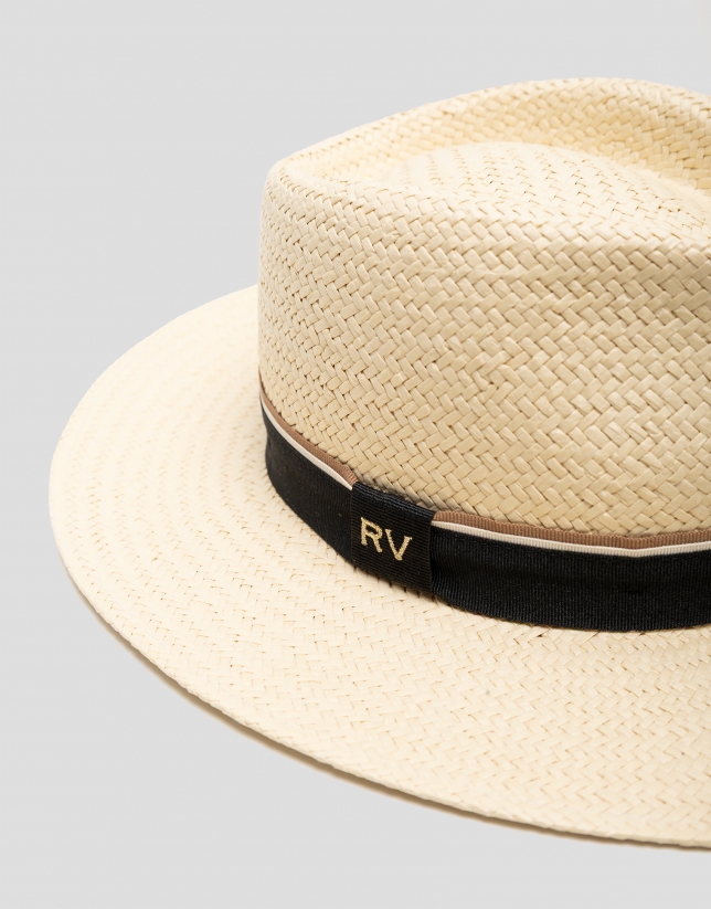 Ecru plant fibre hat with black band