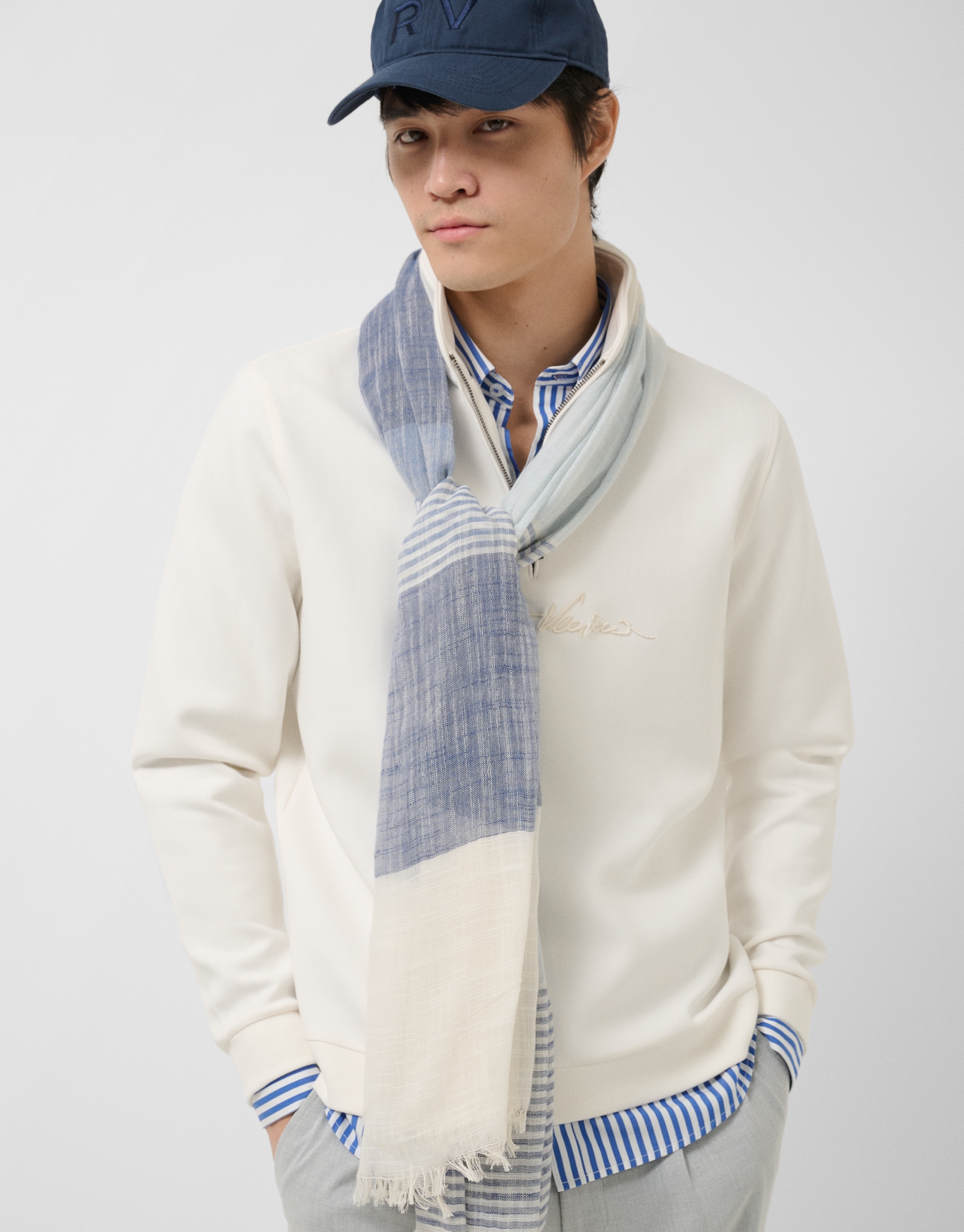 Ink blue and white striped scarf