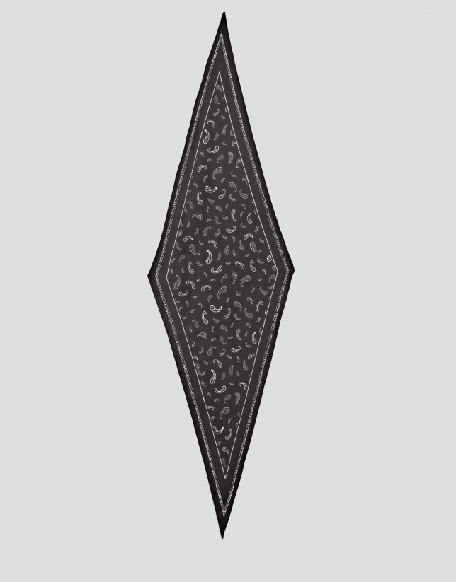Bandana triangular seda marr&oacute;n cachemires blancos