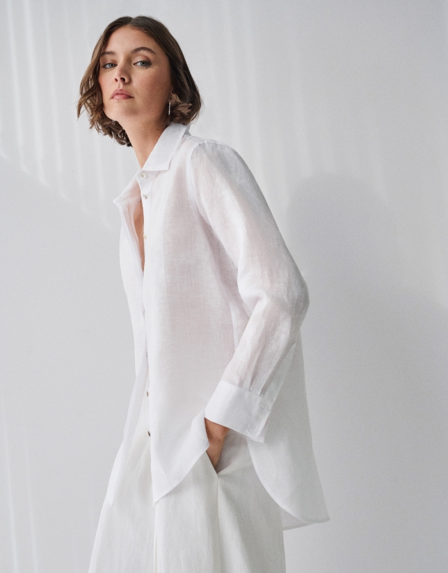 Camisa oversize lino blanca