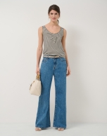 Camiseta tirantes rayas beige/negro