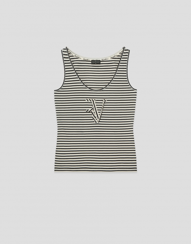 Camiseta tirantes rayas beige/negro