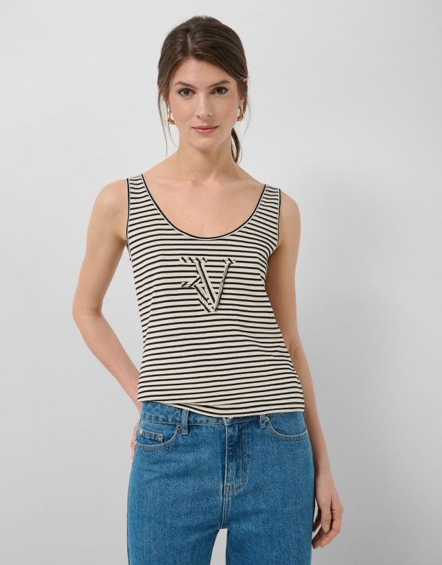 Beige/black striped tank top