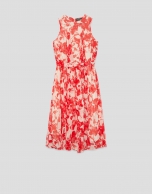 Beige midi dress with red floral print