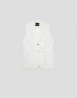 Long off-white linen blend waistcoat