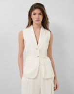 Long off-white linen blend waistcoat
