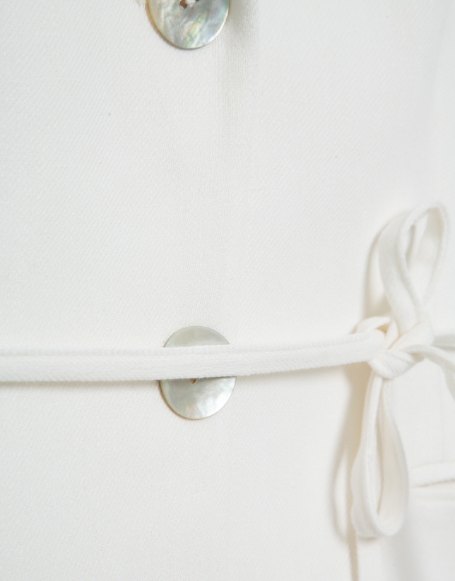 Long off-white linen blend waistcoat