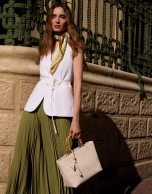 Long off-white linen blend waistcoat