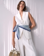 Long off-white linen blend waistcoat