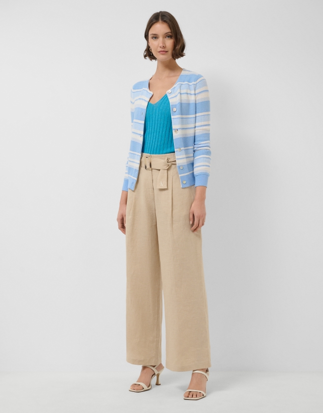 Horizontal striped cardigan in shades of blue