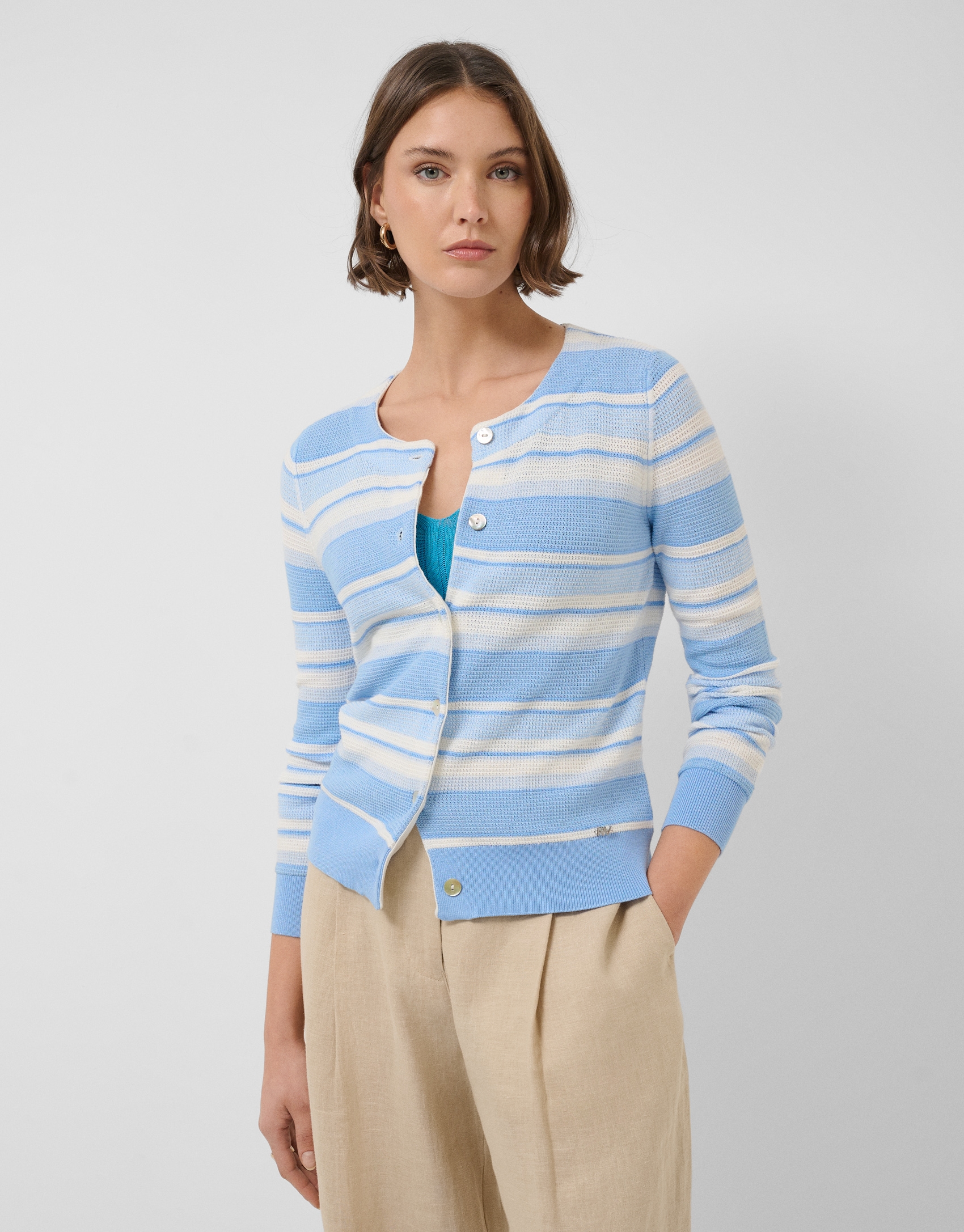 Horizontal striped cardigan in shades of blue