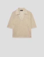 Camel openwork polo jumper