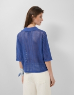 Blue openwork polo jumper