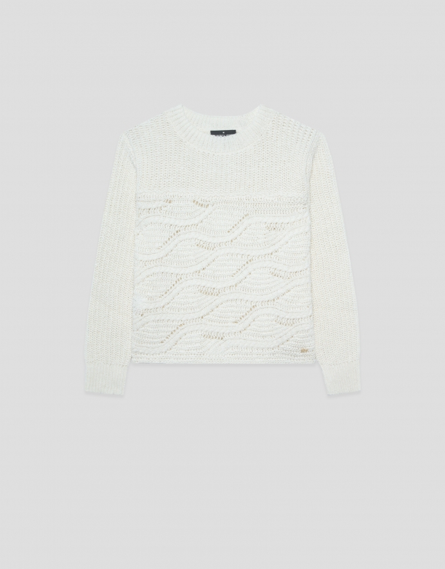 Ecru long-sleeved wave pattern jumper