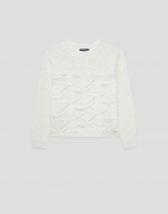 Ecru long-sleeved wave pattern jumper