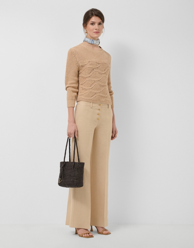 Camel long-sleeved camel wave pattern jumper