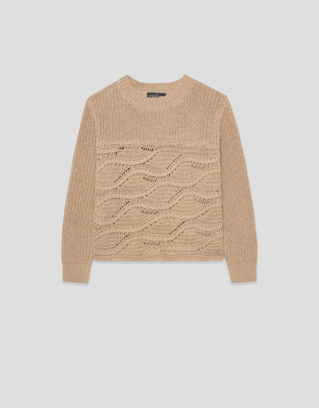 Camel long-sleeved camel wave pattern jumper
