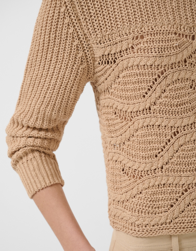 Camel long-sleeved camel wave pattern jumper
