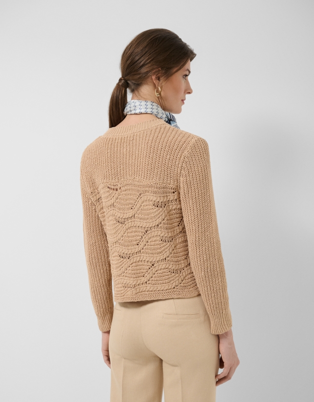 Camel long-sleeved camel wave pattern jumper