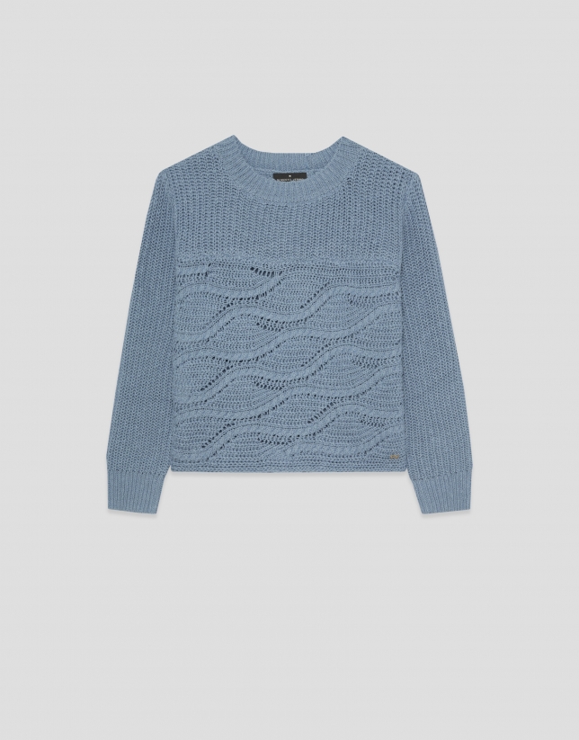 Jersey manga larga punto fantas&iacute;a ondas azul