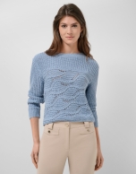 Blue long-sleeved wave pattern jumper