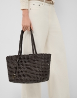 Paola Shopper shoulder bag in brown knotted leather