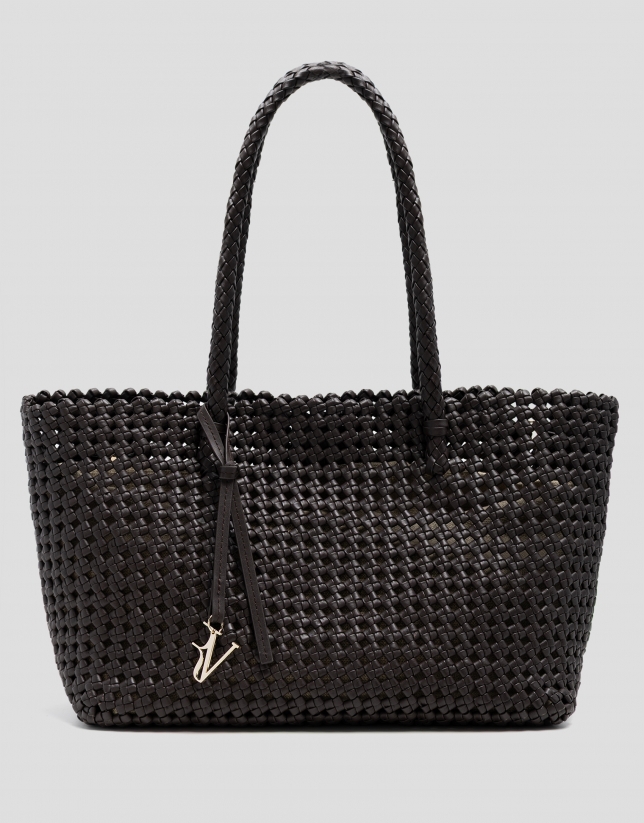 Paola Shopper shoulder bag in brown knotted leather