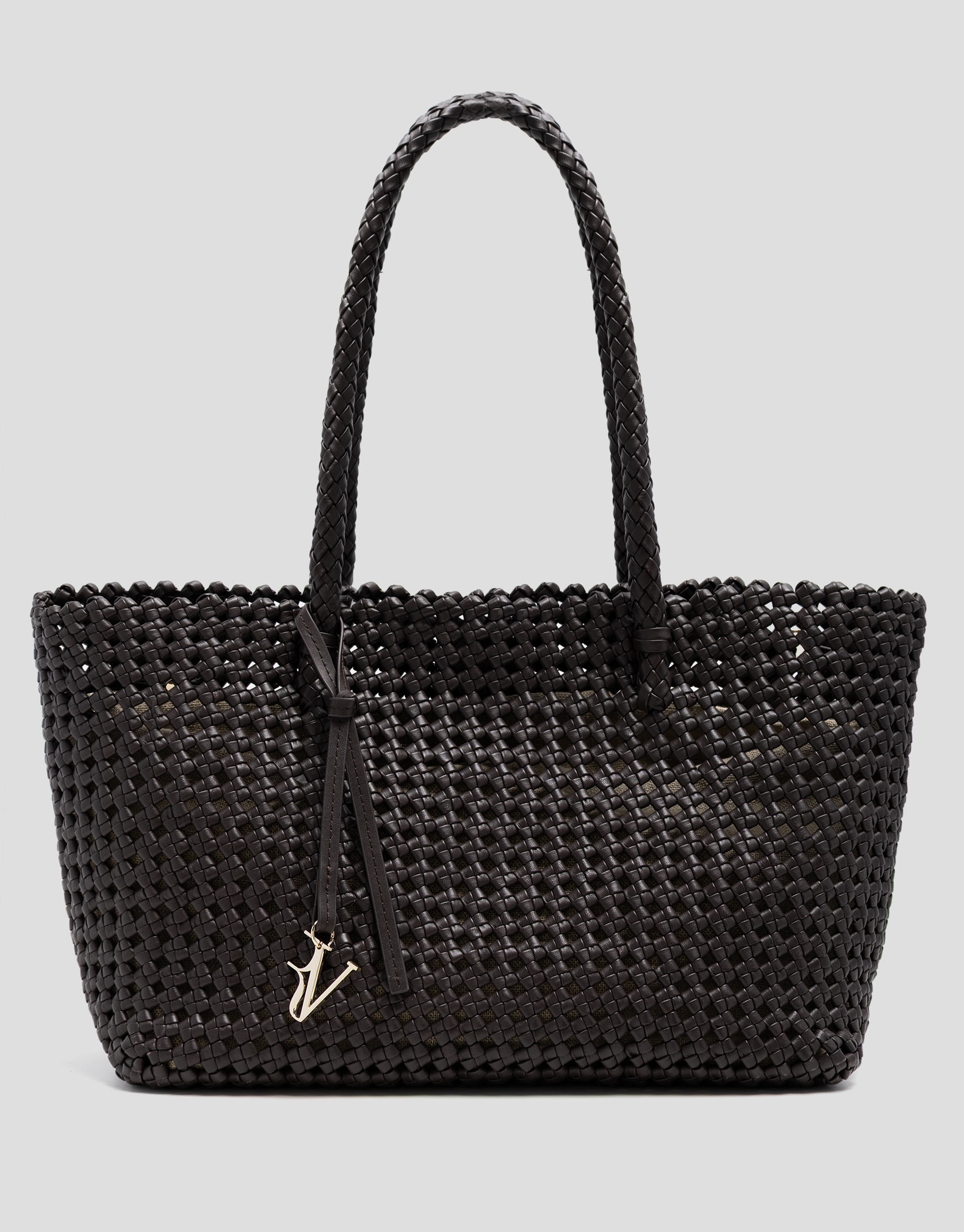 Paola Shopper shoulder bag in brown knotted leather