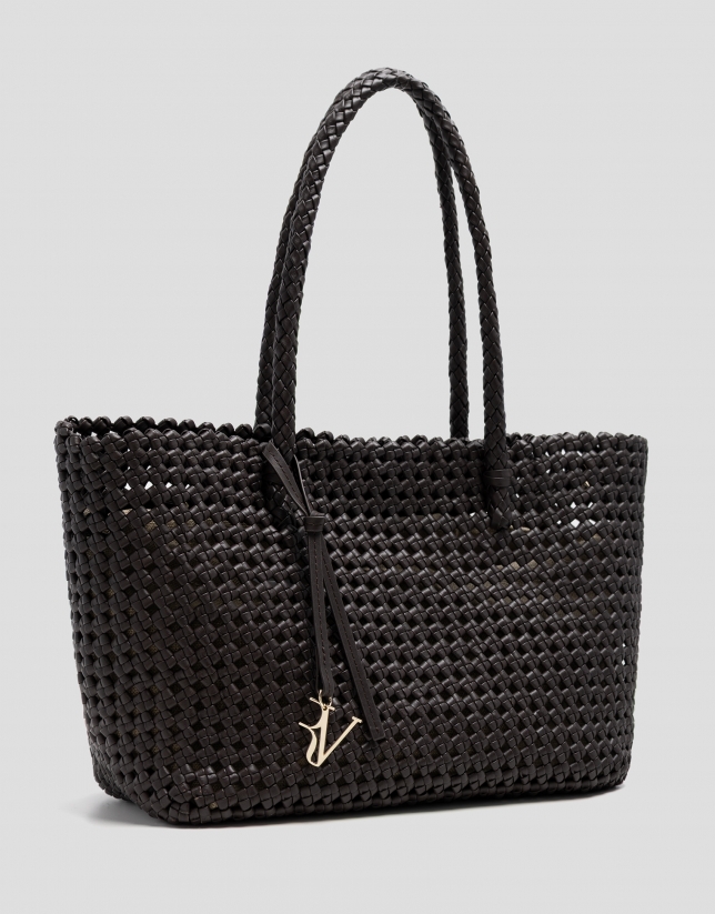 Paola Shopper shoulder bag in brown knotted leather