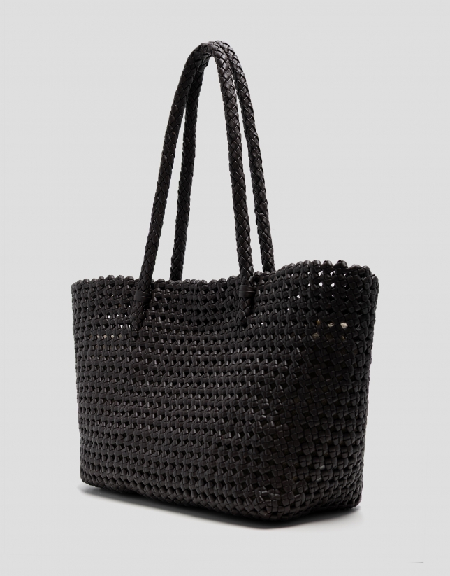 Bolso de hombro Paola Shopper piel anudada marr&oacute;n