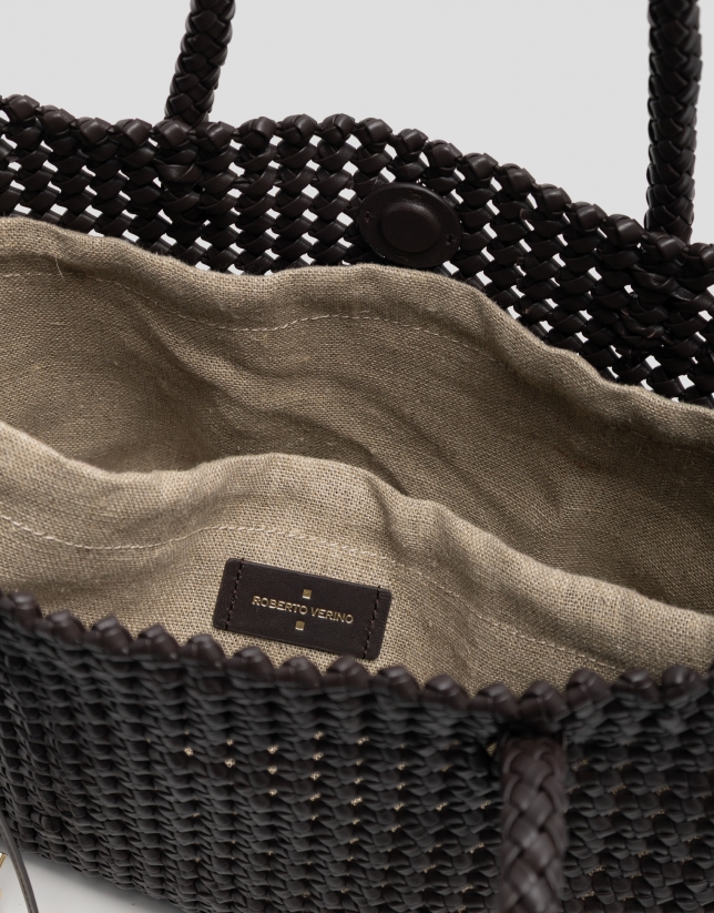 Paola Shopper shoulder bag in brown knotted leather
