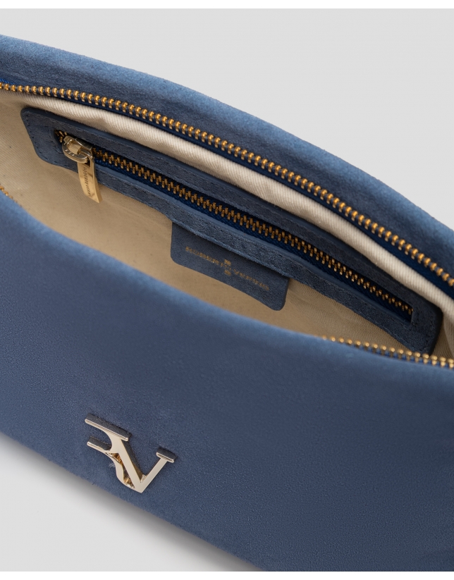 Cleo blue suede shoulder bag