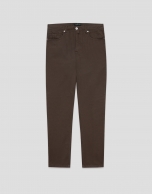Brown dyed twill five-pocket trousers