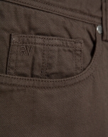 Brown dyed twill five-pocket trousers