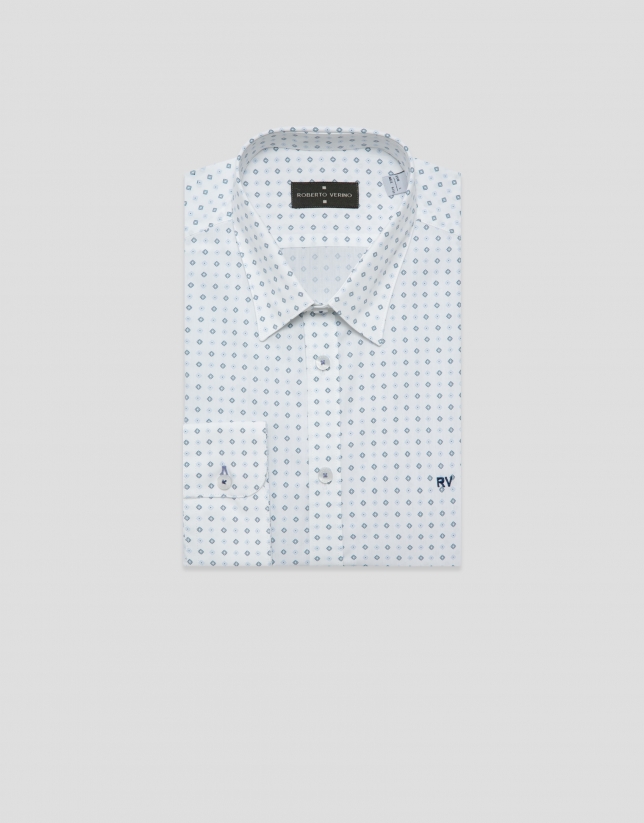 Regular fit blue geometric print casual shirt