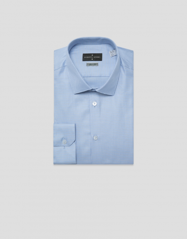 Camisa vestir slim dibujo celeste/blanco