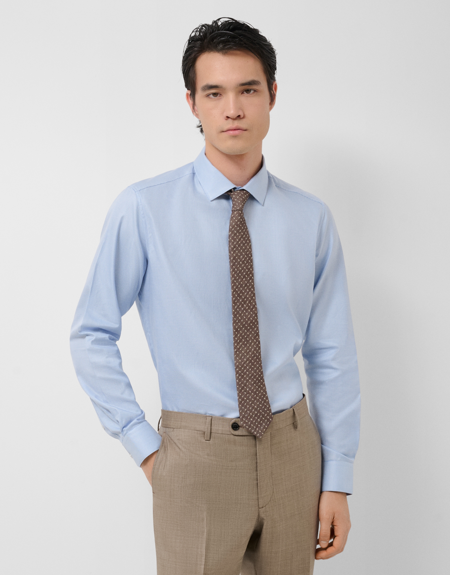 Camisa vestir slim dibujo celeste/blanco