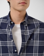 Regular navy blue checked shirt with white trim