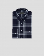 Regular navy blue checked shirt with white trim