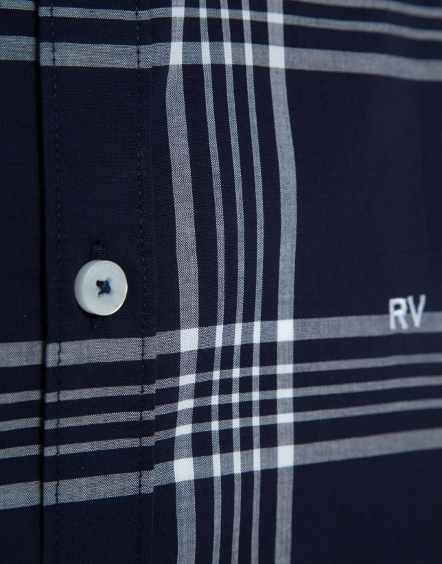 Regular navy blue checked shirt with white trim