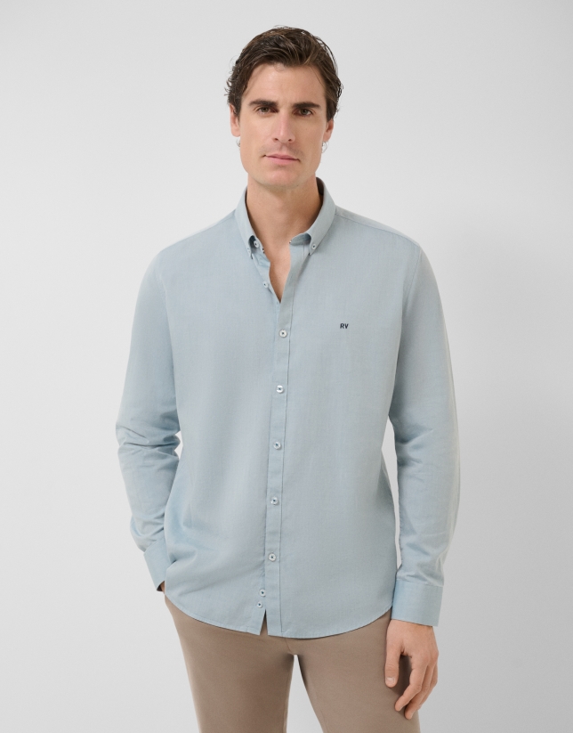 Regular fit teal Oxford casual shirt